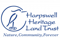 Harpswell Heritage land trust logo is a line drawing of a heron