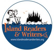 Island Readers & Writers logo with 2 children in book shaped boat near island